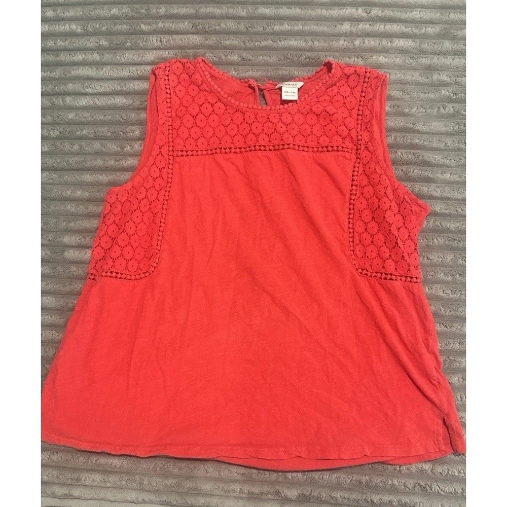 Ariat Women's Red Sleeveless Gauze Blouse Top Cotton Wide Strap Crochet Large L